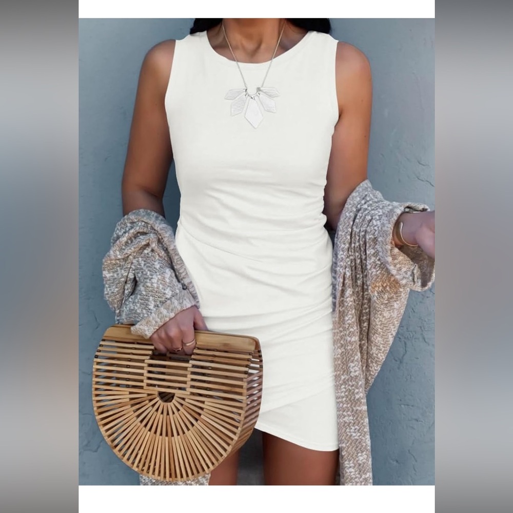 Tank Dress Summer Sleeveless Tshirt Ruched Bodycon Mini Dress